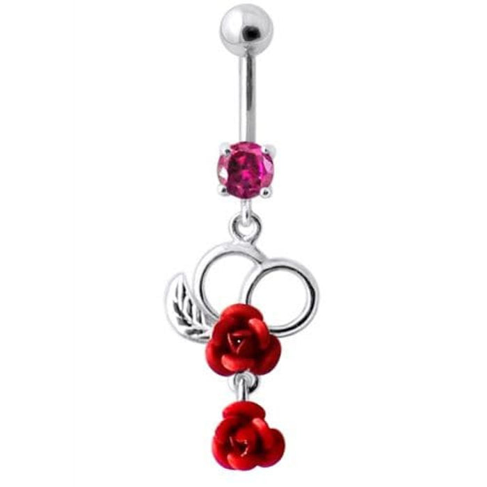 Fancy Silver Jeweled Dangling Navel Ring