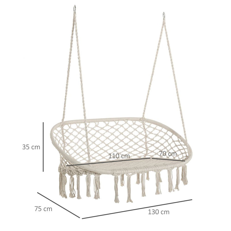 Hanging Hammock Chair, Cotton Rope Swing + Metal Frame, Large Macrame, Cream White