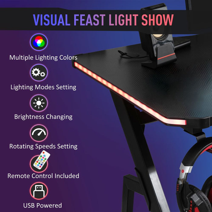 Gaming Desk: RGB LED, Ergonomic, Racing Design, Storage Solution - Black