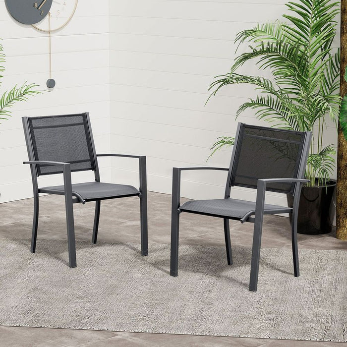 High-Back Outdoor Dining Chair Set | Mesh Seat | Dark Grey | 2 PCs