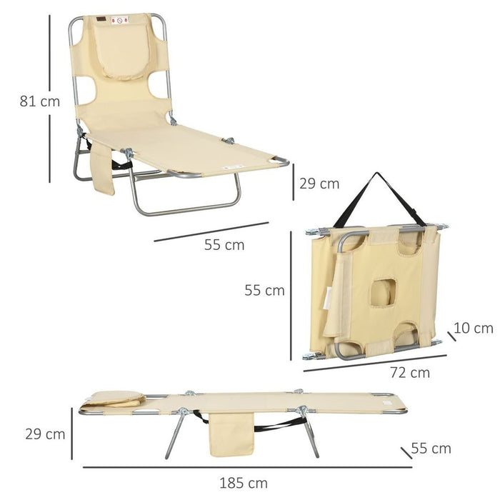 Patio Foldable Sun Lounger 5 Level Adjustable Reclining Chair Beige