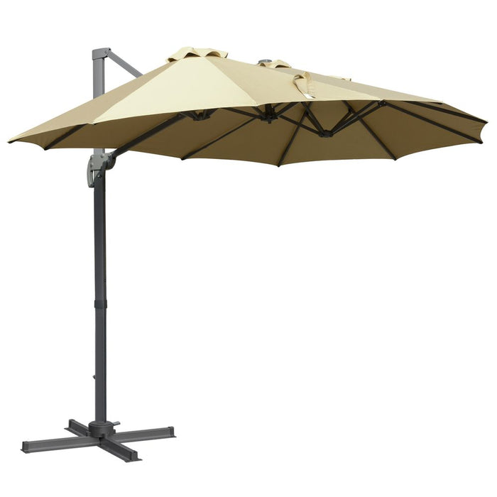 High-Quality 4.5m Patio Parasol, Double-Sided Rectangular Crank Handle, Khaki