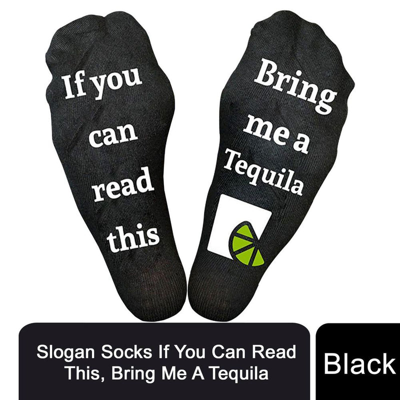 Flo Novelty Cotton Ankle Slogan Socks If You Can Read This Bring Me A Tequila - UK Size 6-12, Black