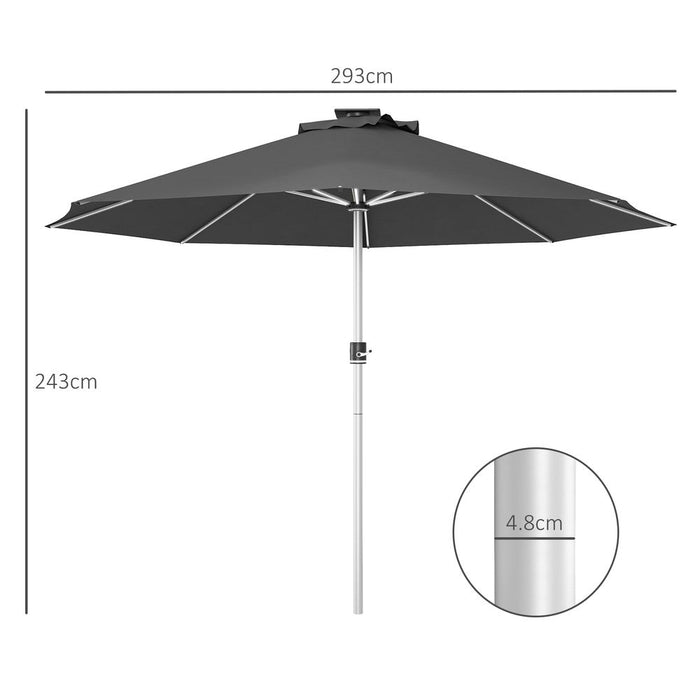 Outsunny Solar Patio Garden Parasol with Lights for Outdoor, Charcoal Grey