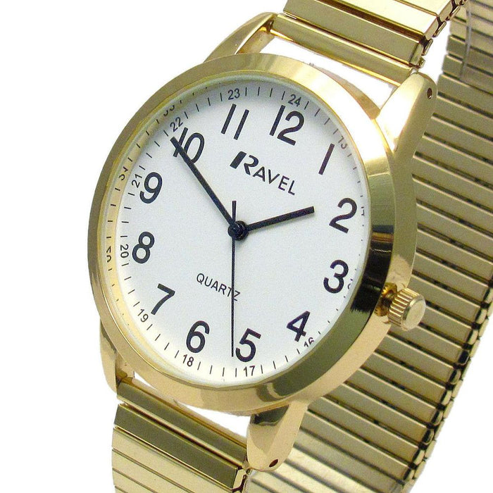 Ravel Mens Bold Number White Dial Gold Expander Bracelet Watch R0232.22.1