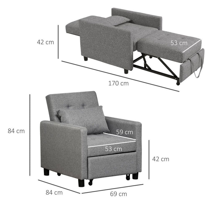 Ultimate Convertible Single Chair Bed - Comfy & Stylish Grey Fabric - HOMCOM