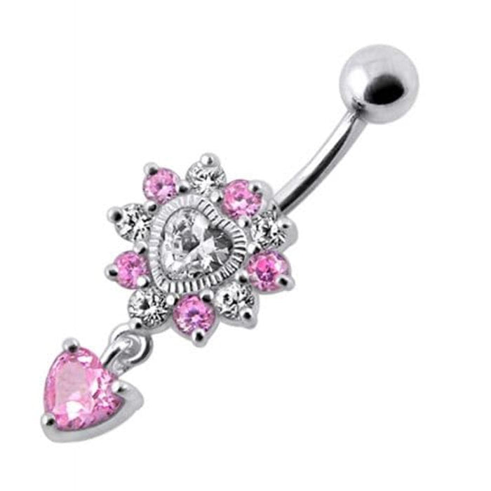 Royal Heart Stone Jeweled Dangling Navel Belly Ring