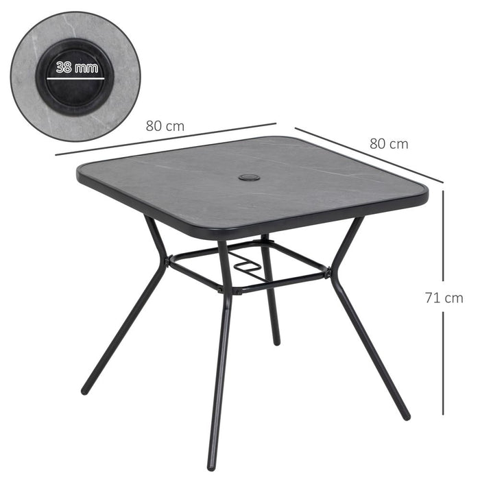 Faux-marbled Patio Table w/ Umbrella Hole: Steel Frame, Balcony-Sized - Outsunny