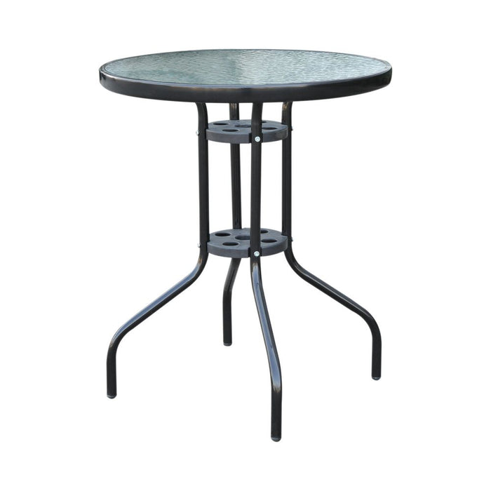 Stylish 60 cm Round Metal Table with Tempered Glass Top - Ideal for Outdoor and Indoor Use.