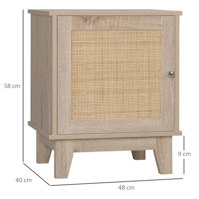 Nightstand, Bedside Table with Storage Cupboard, End Table with Rattan Element