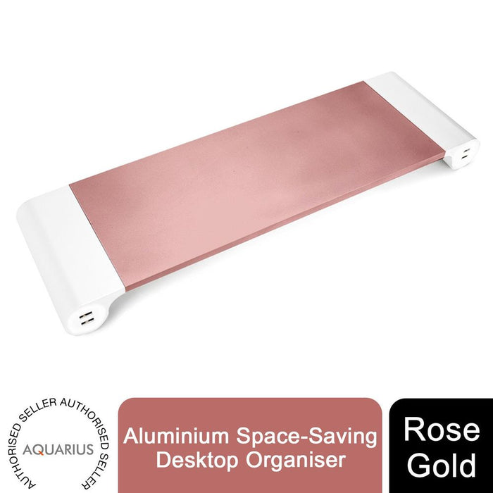 Aquarius Aluminium Desktop Organizer With 4 USB Ports, Rose Gold - Space Saving & Multi-functional