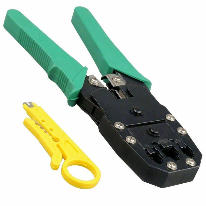 Safekom Crimping Tool & Wire Stripper - RJ45 RJ11 RJ12 Cat5 Cat5e Cat6 Cat6e Cat7 - Ethernet Network Internet Cable Crimp Crimping Crimper Tool