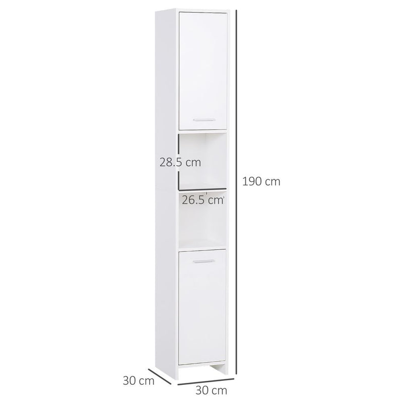 HOMCOM Bathroom Floor Storage Cabinet Slim Tallboy w/Door Cupboard & Shelves For Living Room, Bedroom, Hallway White