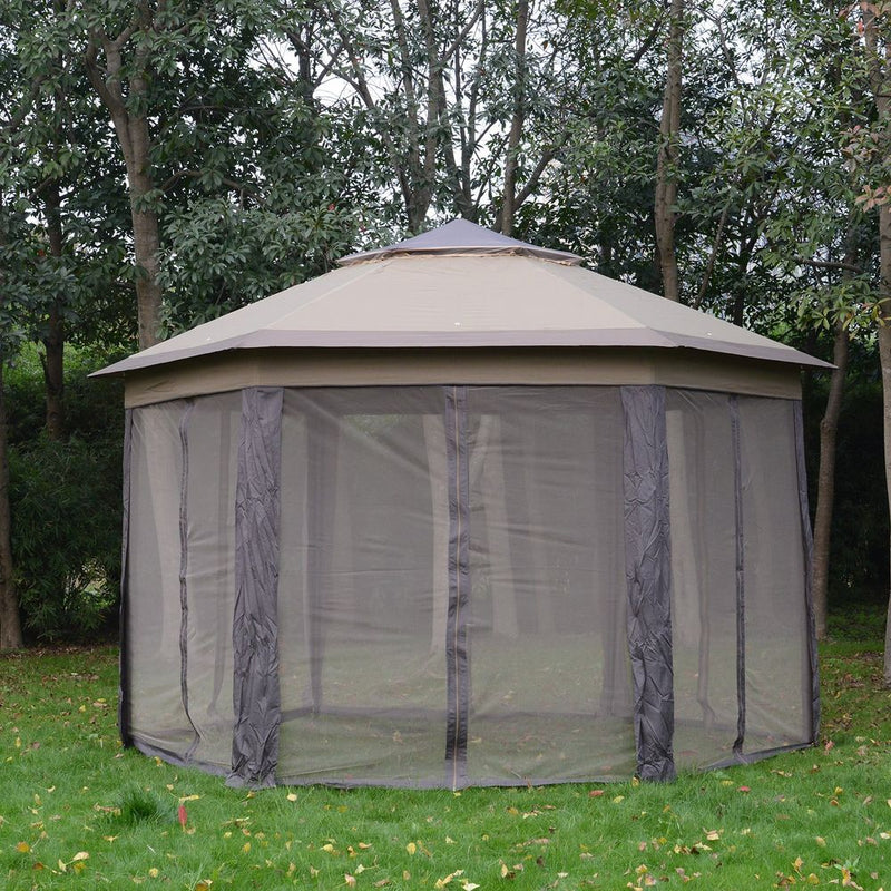 Outdoor Gazebo - 4.05m x 4.05m Metal Frame, 2-Tier Roof, Brown