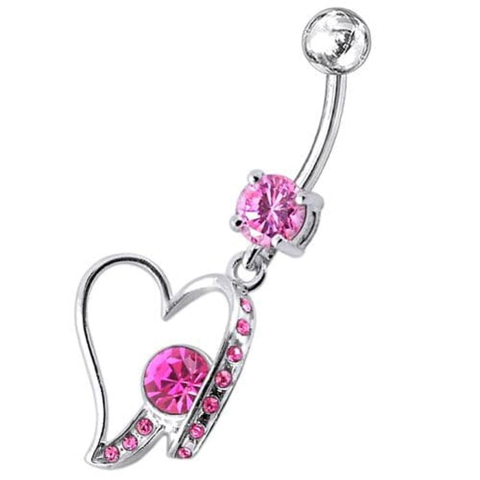 Fancy Jeweled Heart Dangling Belly Ring