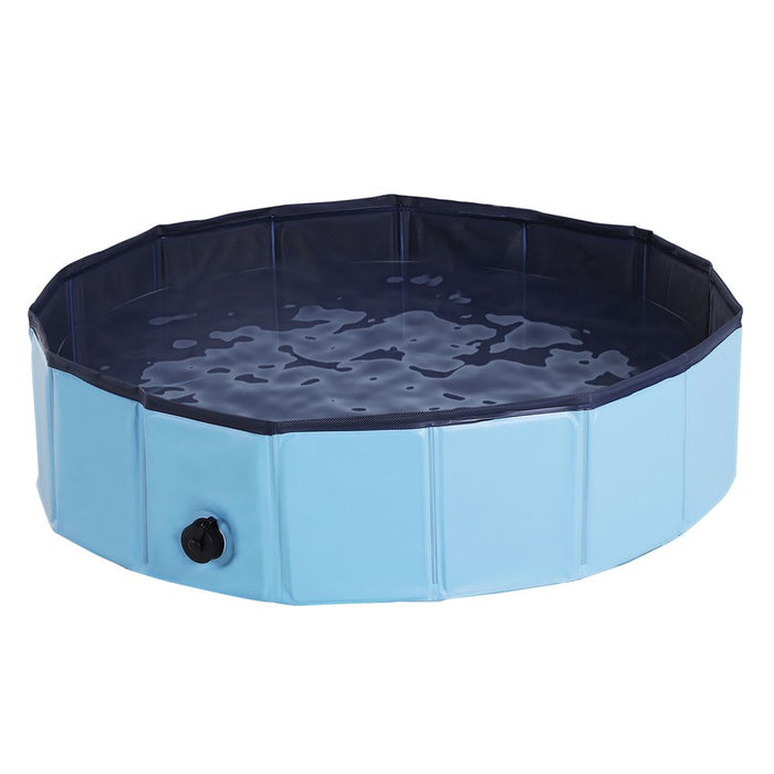 PawHut Foldable Dog Paddling Pool Pet Cat Swimming Pool Indoor/Outdoor Collapsible Summer Bathing Tub Shower Tub Puppy Washer (Φ80 × 20H cm, Blue), D01-003BU