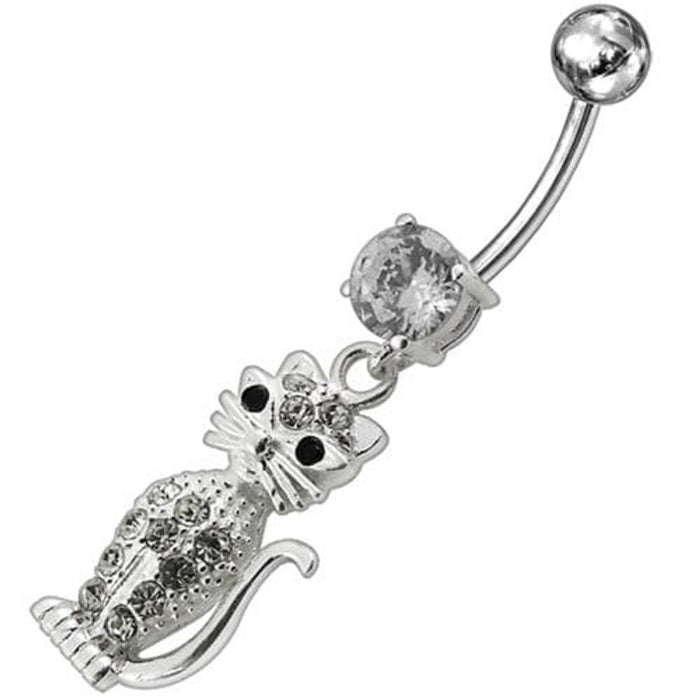 Fancy Jeweled Cat Dangling Navel Belly Ring