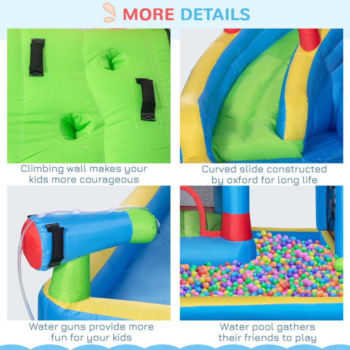 Premium Kids Inflatable Bouncy Castle: 6-in-1 Water Slide, Water Gun, Air Blower - High Quality, Safe & Fun