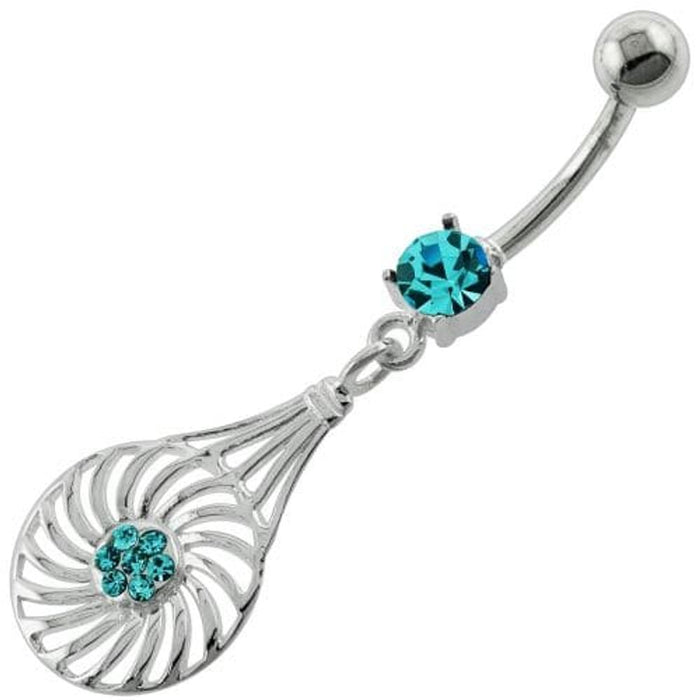 Dangling Jeweled Swirl Flower Navel Belly Button Piercing