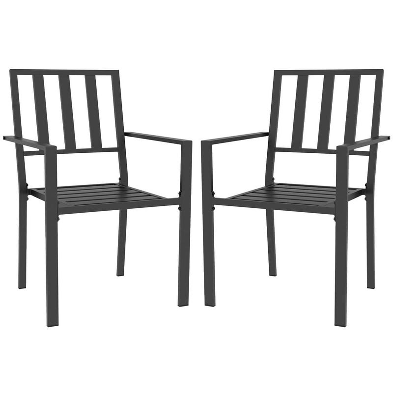 Outsunny 2 PCs Stackable Metal Garden Chairs, Black - Stylish & Sturdy Outdoor Seating for Bistros, Patios, and More!