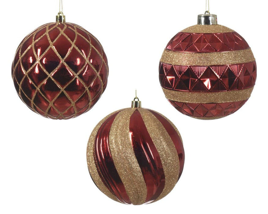 Shatterproof Moulded Bauble Assorted Design Christmas Red 12cm - Christmas