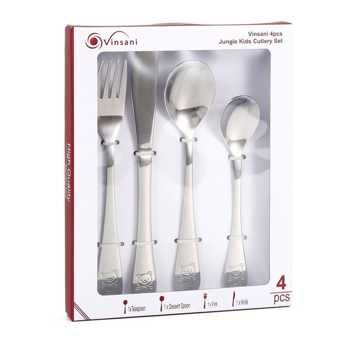 Vinsani Jungle Kids Cutlery Set - Durable Stainless Steel - Fun Animal Embossments - Perfect for Little Ones - High Quality