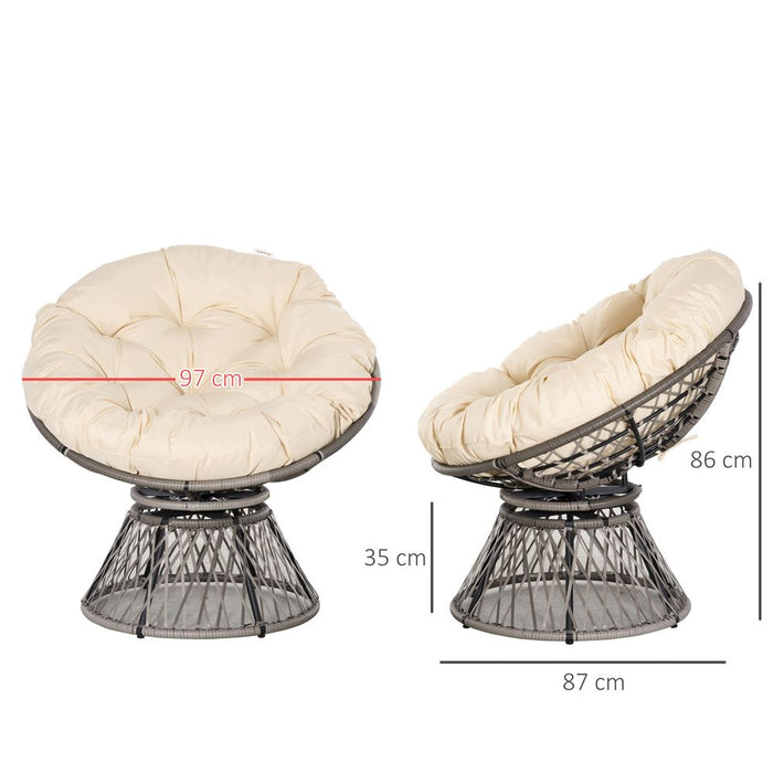 360 Swivel Rattan Papasan Chair: Outdoor Comfort with Padded Cushions Beige