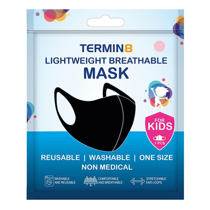 Termin8 Lightweight Breathable Reusable Face Mask for Kids - Black