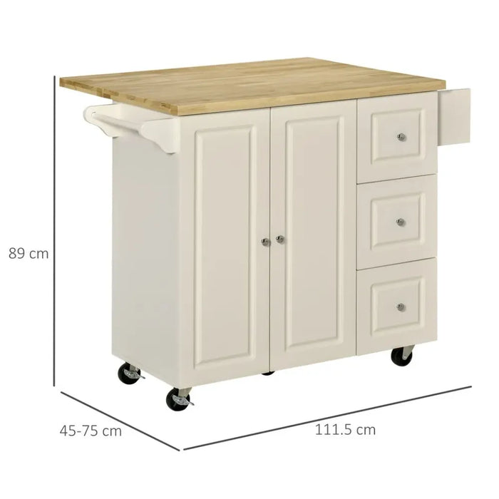 Drop-Leaf Kitchen Island on Wheels Utility Storage Cart with Drawers & Cabinet