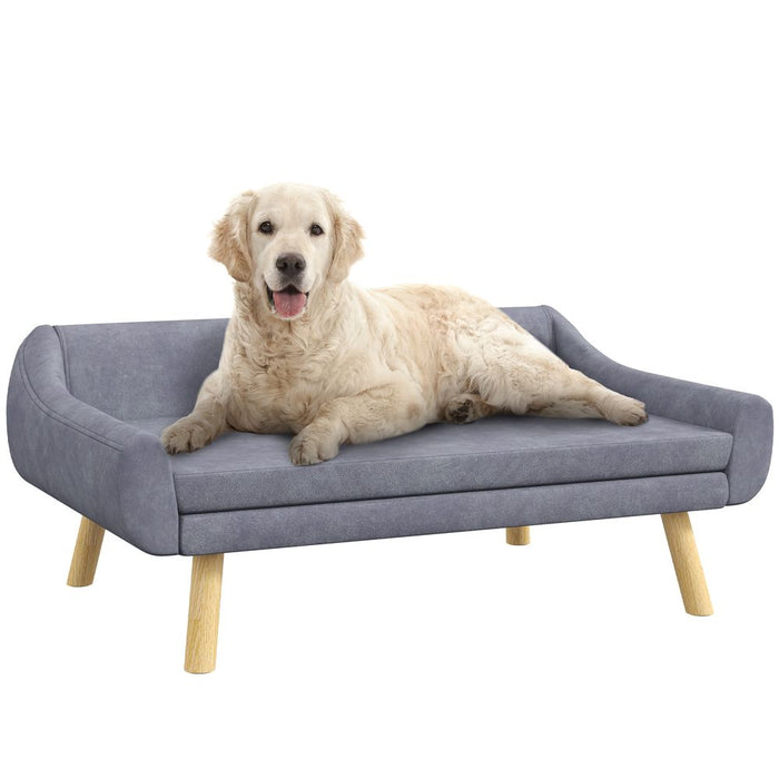 Luxury Grey Dog Sofa Bed - Wooden Frame, Soft Cushion