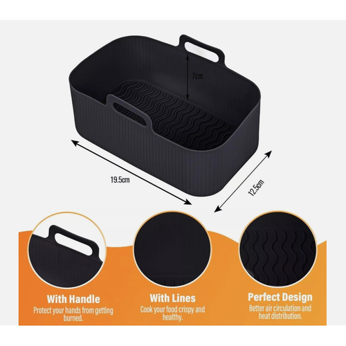 2Pcs Air Fryer Silicone Pot Rectangle Baking Tray Basket Liners Insert Dish UK