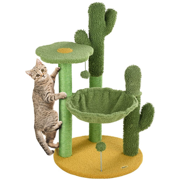 PawHut Cactus Cat Tower w/Hammock - Ultimate Comfort & Fun for Indoor Cats!