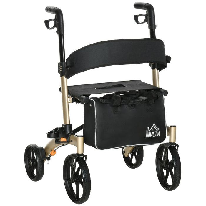 Folding Rollator, 4 Wheeled Aluminum Mobility Walker with Seat and Bag