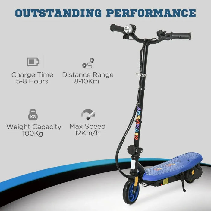 Folding Electric Scooter E-Scooter w/ LED Headlight - Ages 7-14 - Blue