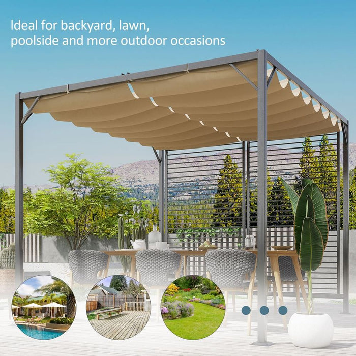 Premium Metal Pergola Patio Sun Shelter with Grape Design, Retractable Canopy, and UV Cut