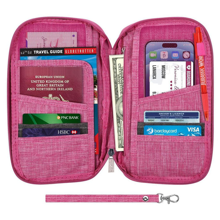 Vinsani Family Travel Holiday Wallet Passport Holder & Document Organiser Case Men Women for Tickets, ID Card, Credit Cards, Currency Holder – Fuschia