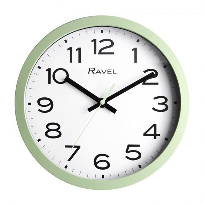 Sage Wall Clock: Ravel 25cm White Dial, Silent Sweep Second Hand. Quality Quartz Movement.