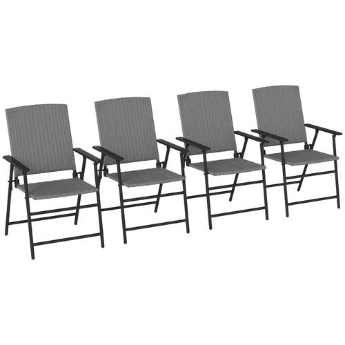 Outsunny 4pcs Rattan Chair Foldable Garden Furniture w/ Armrest Grey