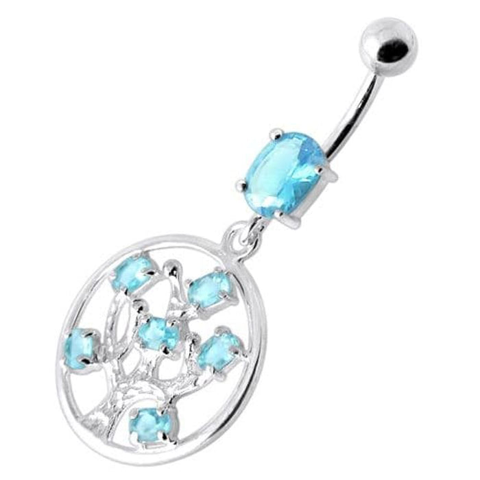 Jeweled Dangling Round Frame Belly Bar