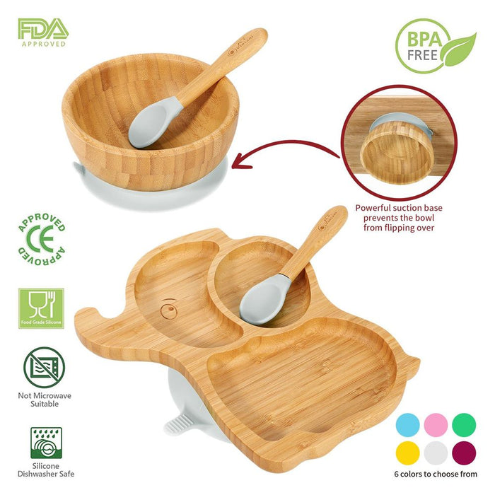 BABY BAMBOO ELEPHANT PLATE SET: BPA-FREE, NON-SLIP, EASY CLEAN