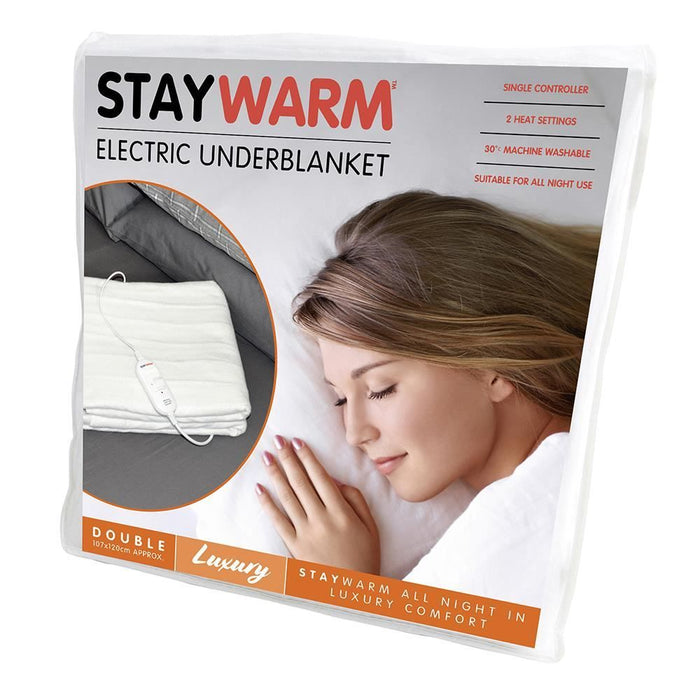 Staywarm Luxury Electric Underblanket - Detachable Controller, Double Size, 2 Heat Settings, 107x120cm - F902