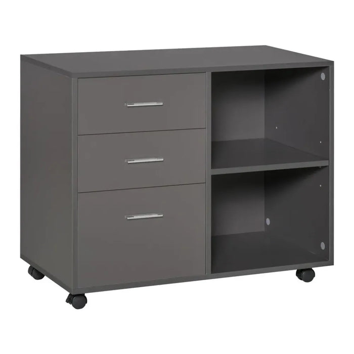 Premium Grey Freestanding Storage Cabinet - 3 Drawers, 2 Shelves, 4 Wheels - Office & Home