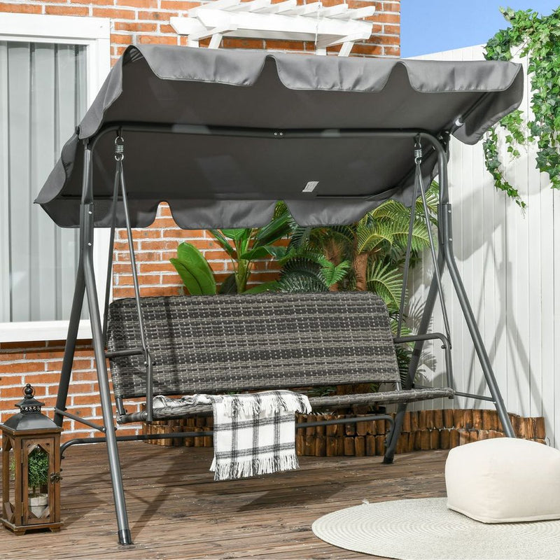 Premium Outsunny 3-person Rattan Swing Chair - Adjustable Canopy, Strong Steel Frame - Best Quality!