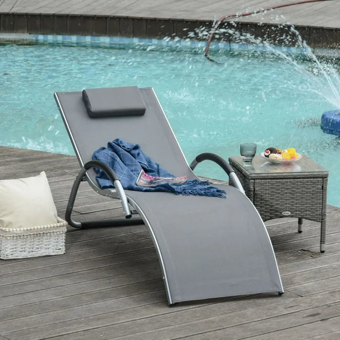 Portable Lounger Chair with Removable Pillow - Beach Yard Armchair, Dark Grey