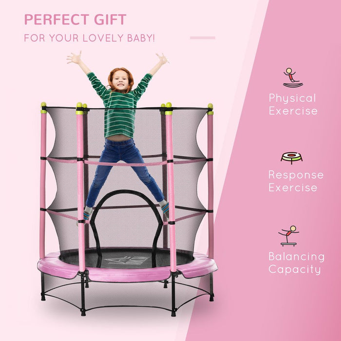 HOMCOM 5.2FT Kids Trampoline - Pink | Safety Enclosure | Indoor Outdoor | High Quality