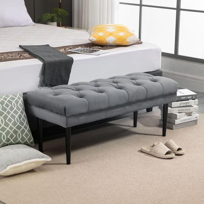 Bed End Bench Button Tufted Upholstered Window Seat for Living Room Grey