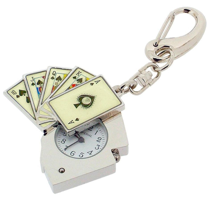 Premium Quality Silver Key Chain Clock Poker Hand Slide Open IMP747