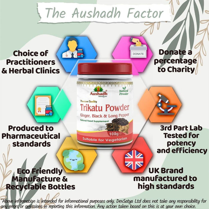 Trikatu Powder - Ayurvedic Digestive & Respiratory Aid with Long Pepper, Black Pepper, & Ginger - Promotes Weight Loss & Relieves Inflammation