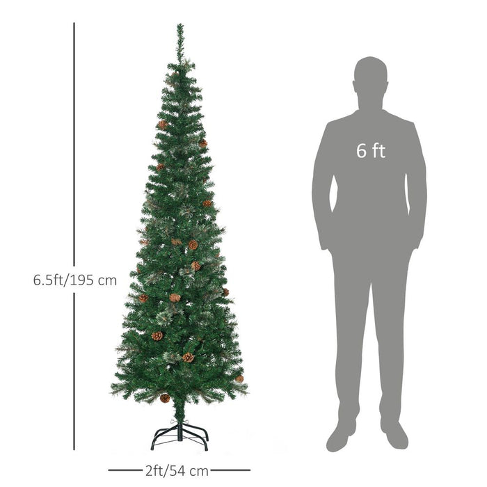 6.5FT Artificial Slim Christmas Tree Holiday Home Decor with Pine Cones