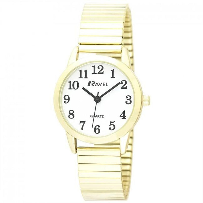 Ravel Ladies White Dial Gold Bracelet Watch - Easy Read, Comfort Fit, Bold Numbers - R0232.02.2